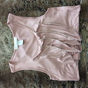 Pink Tank Top with White Trim Design